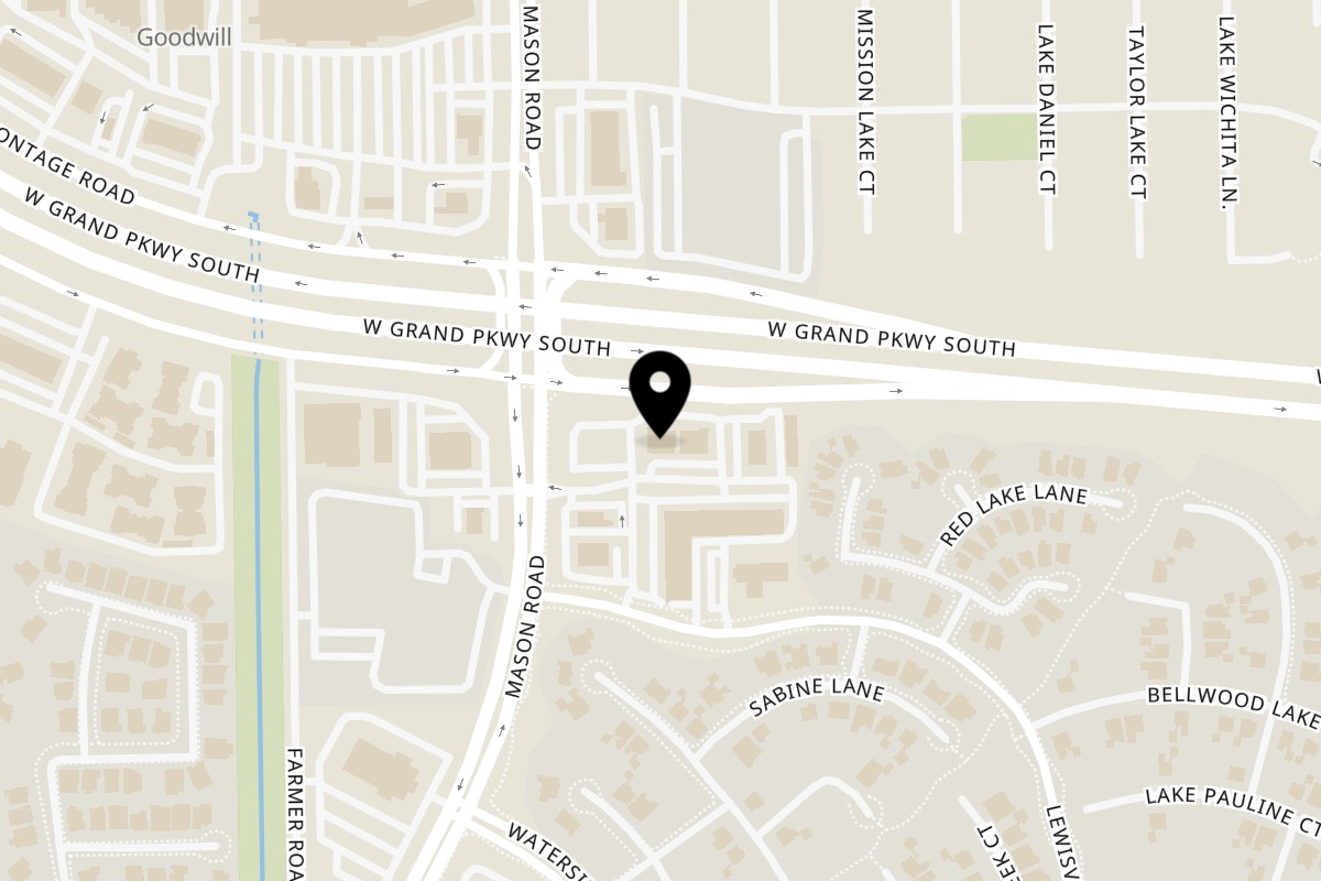 Map showing the location of Hungry Bros Chicken & Burgers on 8118 W Grand Pkwy S Suite 100 in Richmond